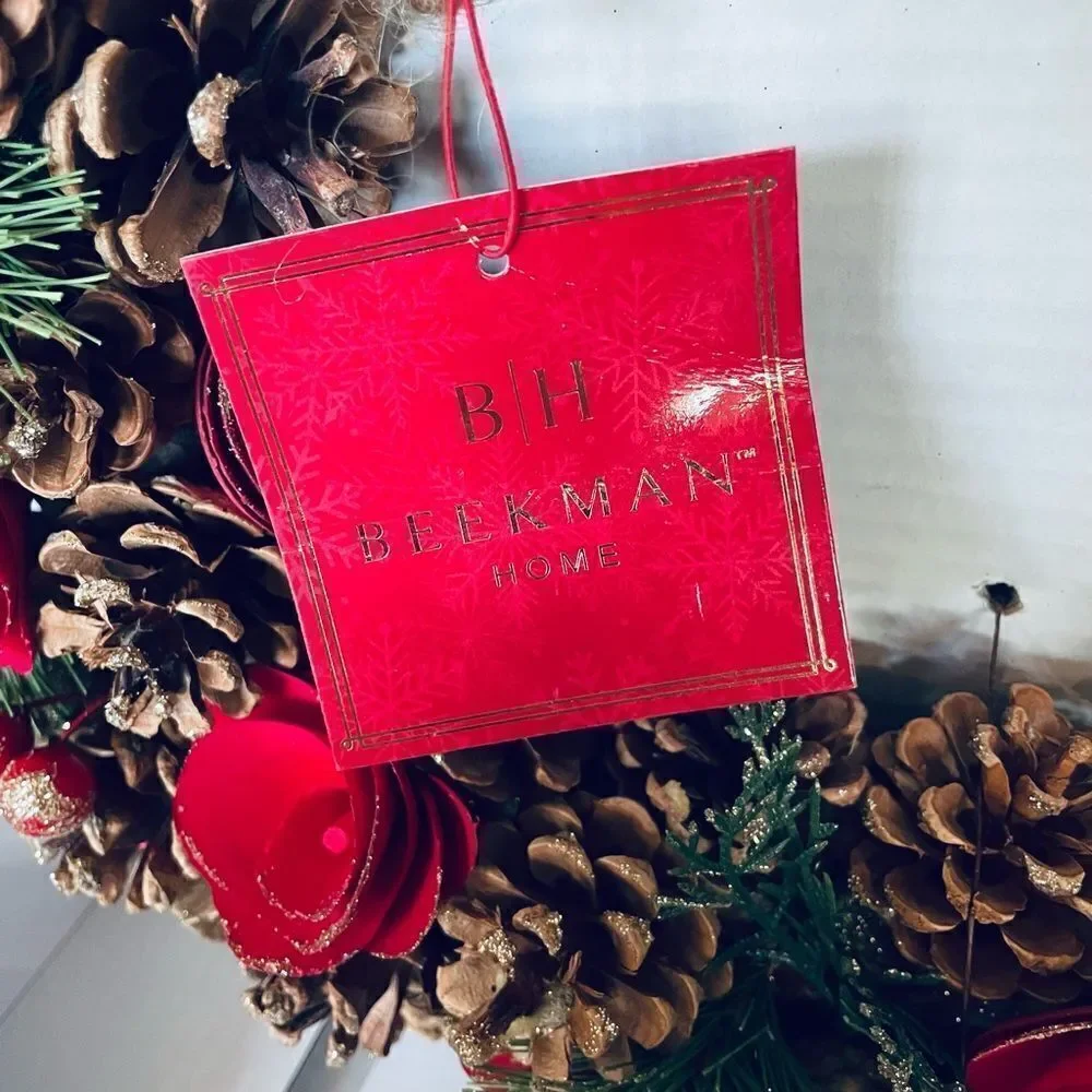 Beekman Home Rustic Natural Pine Cone Floral Christmas Wreath
